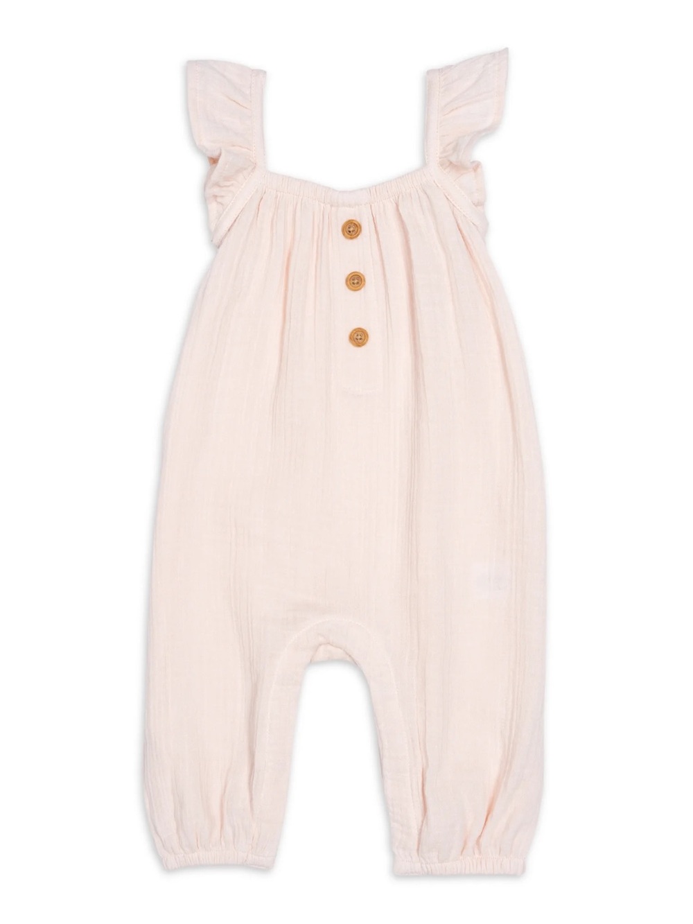 Baby Girl Peach Ruffle-Sleeve Muslin Romper